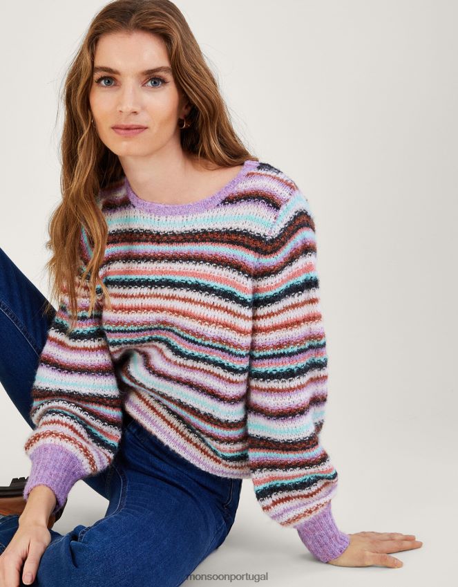 roupas suéter listrado com poliéster reciclado Monsoon mulheres roxo (lilás) RPLH8F330