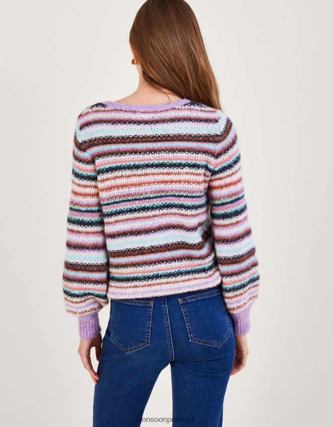 roupas suéter listrado com poliéster reciclado Monsoon mulheres roxo (lilás) RPLH8F330