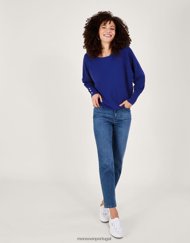 roupas suéter otomano canelado com lenzing ecovero Monsoon mulheres azul RPLH8F67