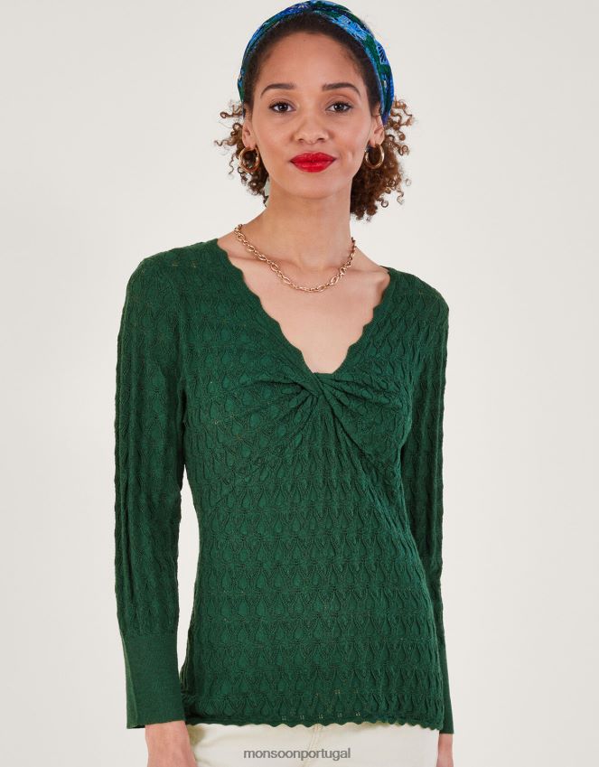 roupas suéter ponto pointelle com poliéster reciclado Monsoon mulheres verde (verde escuro) RPLH8F219