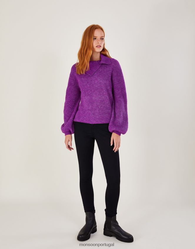 roupas suéter supermacio com gola canelada e poliéster reciclado Monsoon mulheres roxo RPLH8F472