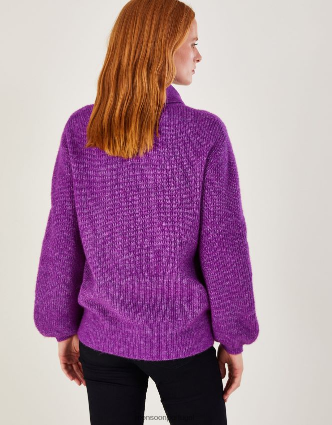 roupas suéter supermacio com gola canelada e poliéster reciclado Monsoon mulheres roxo RPLH8F472