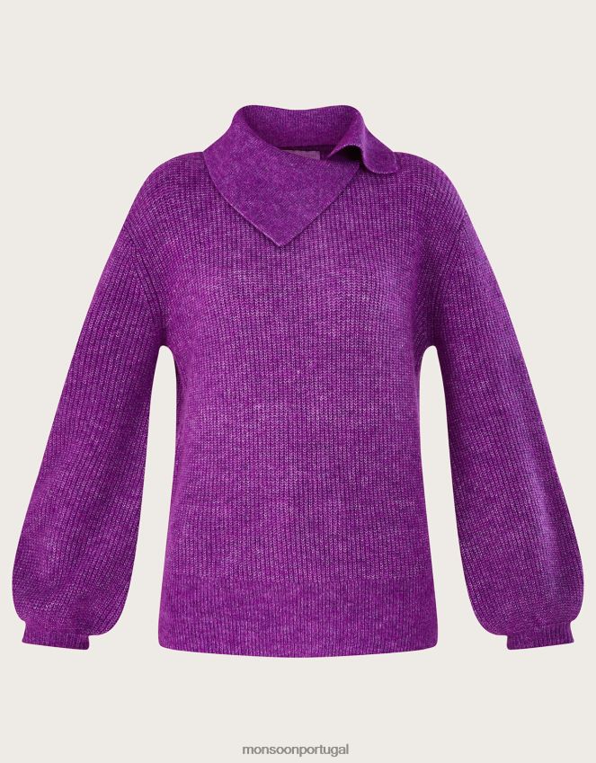 roupas suéter supermacio com gola canelada e poliéster reciclado Monsoon mulheres roxo RPLH8F472