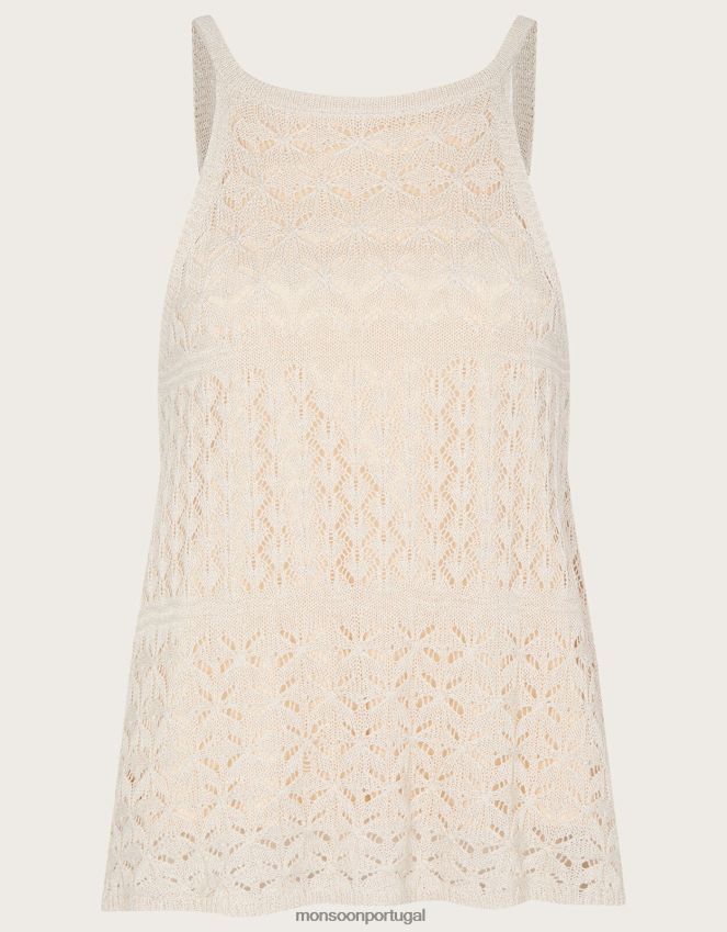 roupas top de pointelle metalizado frente única Monsoon mulheres marfim RPLH8F334