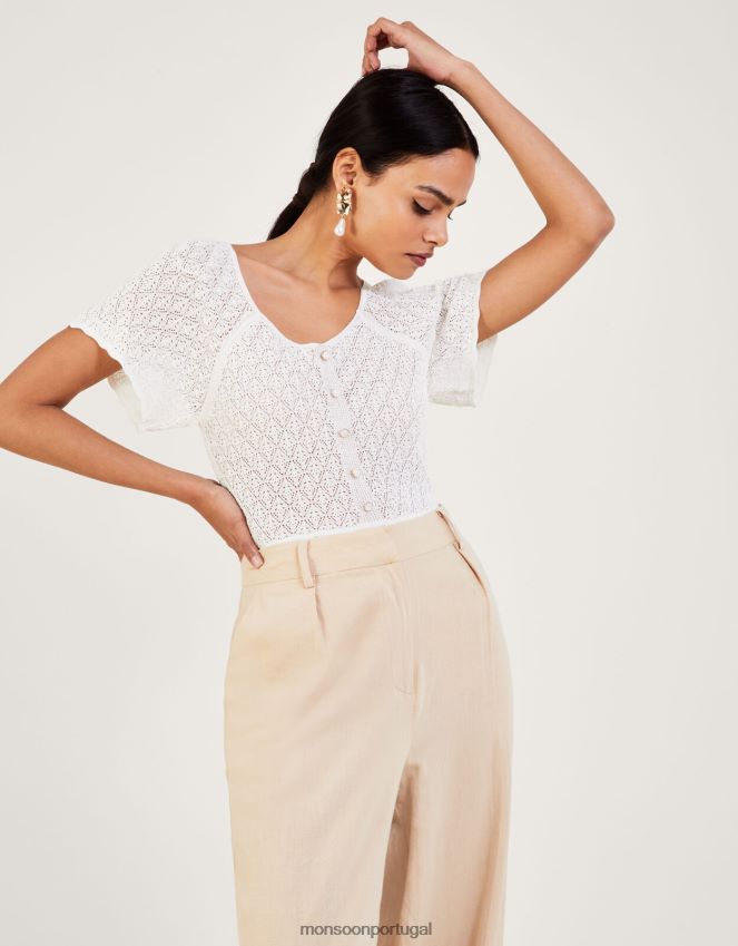 roupas top pointelle manga anjo Monsoon mulheres marfim RPLH8F409