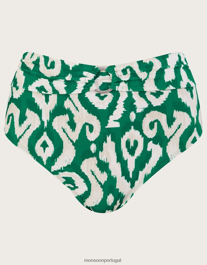 roupas Cueca de biquíni com estampa ikat de cintura alta e poliéster reciclado Monsoon mulheres verde RPLH8F443