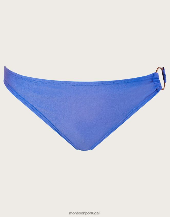 roupas Cueca de biquíni lisa com detalhe de anel e poliéster reciclado Monsoon mulheres azul RPLH8F221