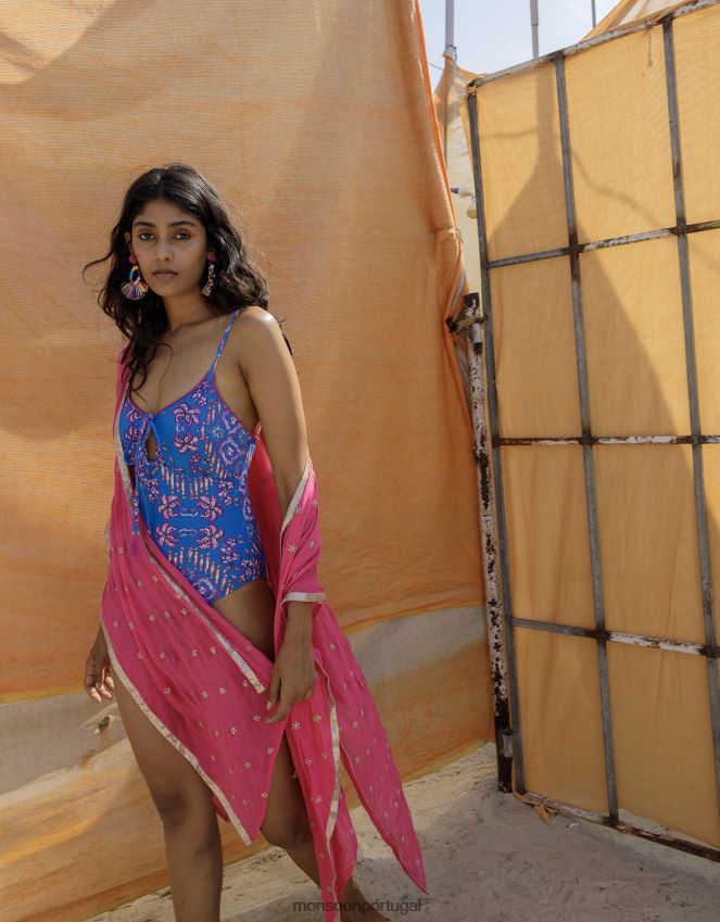 roupas Maiô com alças múltiplas e estampa floral e poliéster reciclado Monsoon mulheres azul (cobalto) RPLH8F752