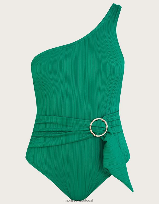 roupas Maiô texturizado com detalhe de fivela de um ombro Monsoon mulheres verde RPLH8F747