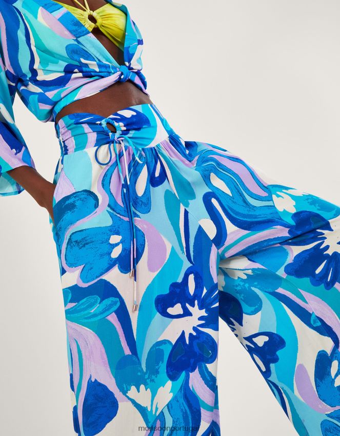 roupas calça cropped com estampa redemoinho em lenzing ecovero Monsoon mulheres azul RPLH8F548