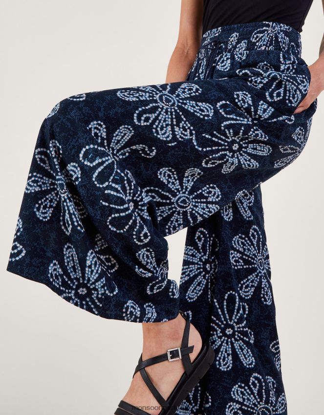 roupas calça floral com estampa batik em lenzing ecovero Monsoon mulheres azul-marinho) RPLH8F116