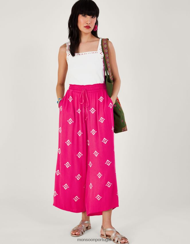 roupas calça larga com motivo bordado em lenzing ecovero Monsoon mulheres rosa RPLH8F975