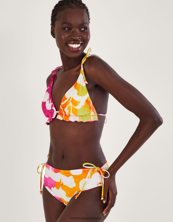 roupas calcinha de biquíni com estampa abstrata e babados em poliéster reciclado Monsoon mulheres rosa RPLH8F1053