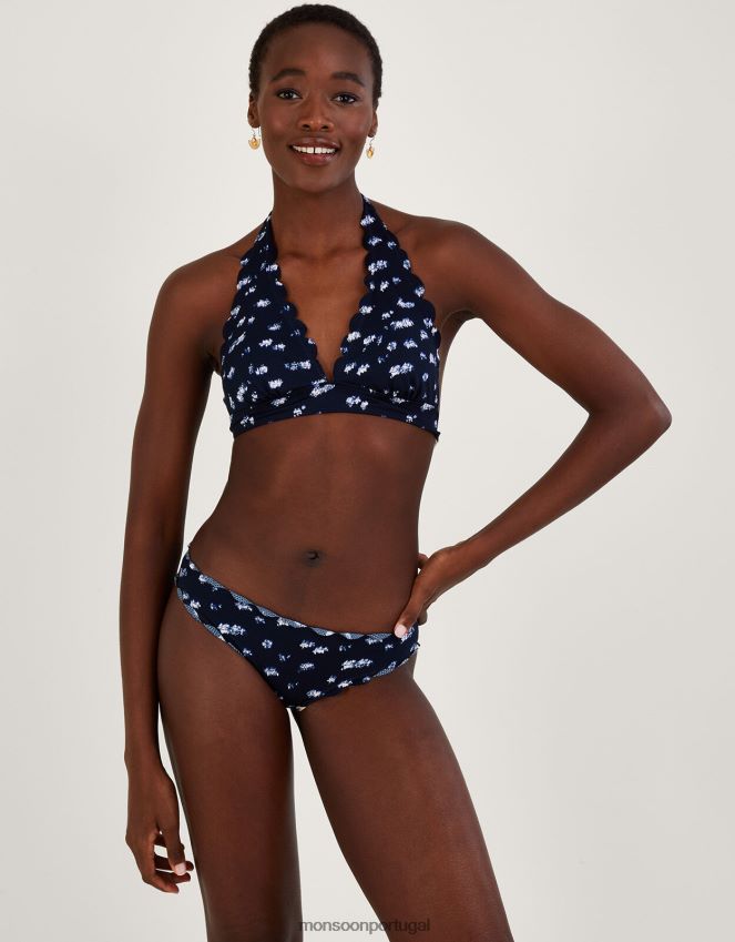 roupas calcinha de biquíni com estampa batik e poliéster reciclado Monsoon mulheres azul-marinho) RPLH8F363