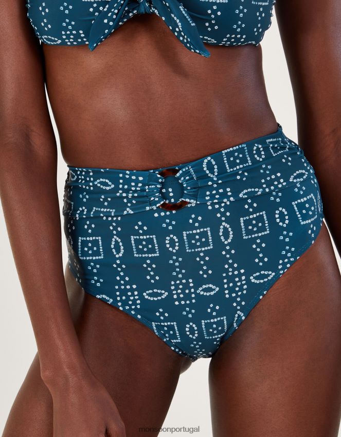 roupas calcinha de biquíni com estampa batik e poliéster reciclado Monsoon mulheres azul-marinho) RPLH8F562