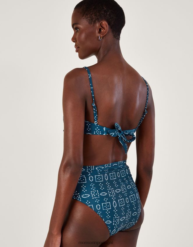 roupas calcinha de biquíni com estampa batik e poliéster reciclado Monsoon mulheres azul-marinho) RPLH8F562