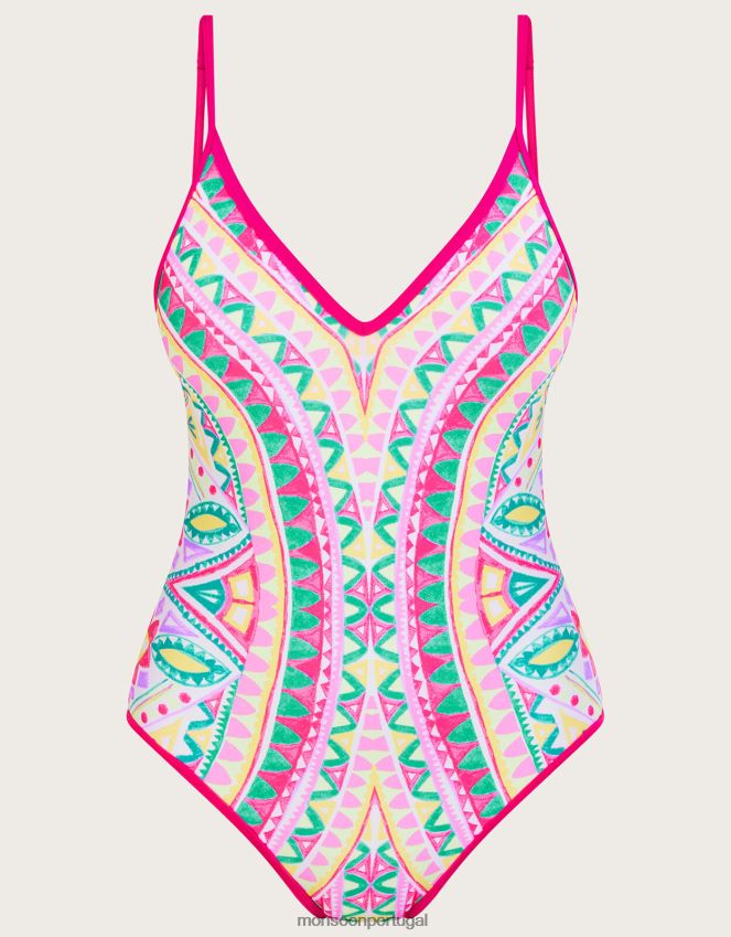 roupas maiô estampado em mosaico com poliéster reciclado Monsoon mulheres rosa RPLH8F797
