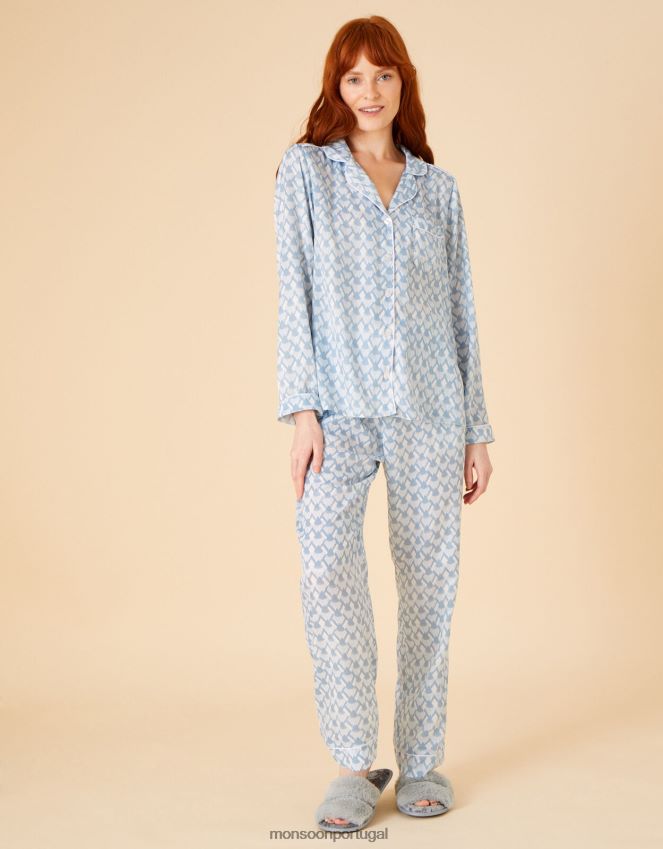 roupas conjunto de pijama de noiva de cetim com estampa geométrica Monsoon mulheres azul RPLH8F682