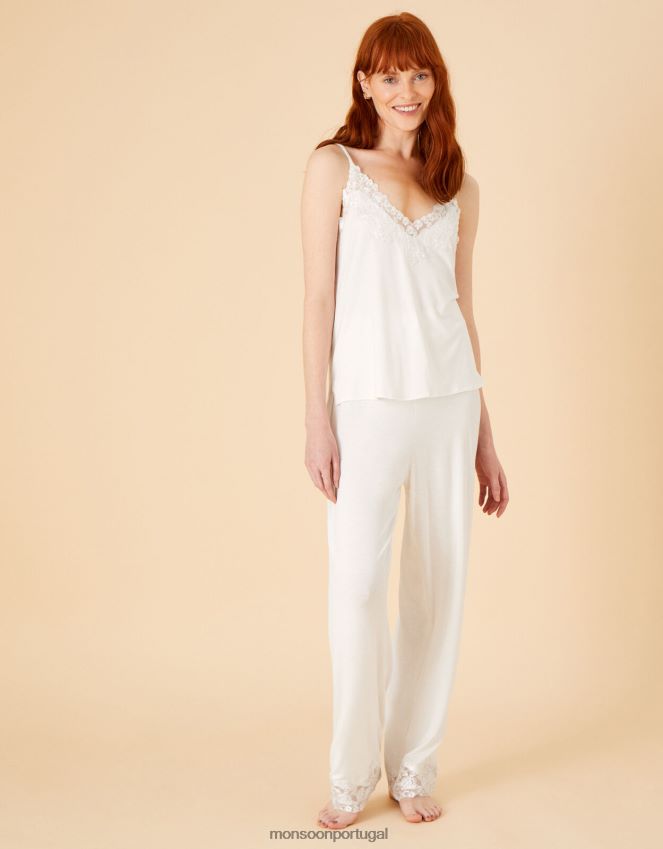 roupas conjunto de pijama de noiva em renda Monsoon mulheres marfim RPLH8F702