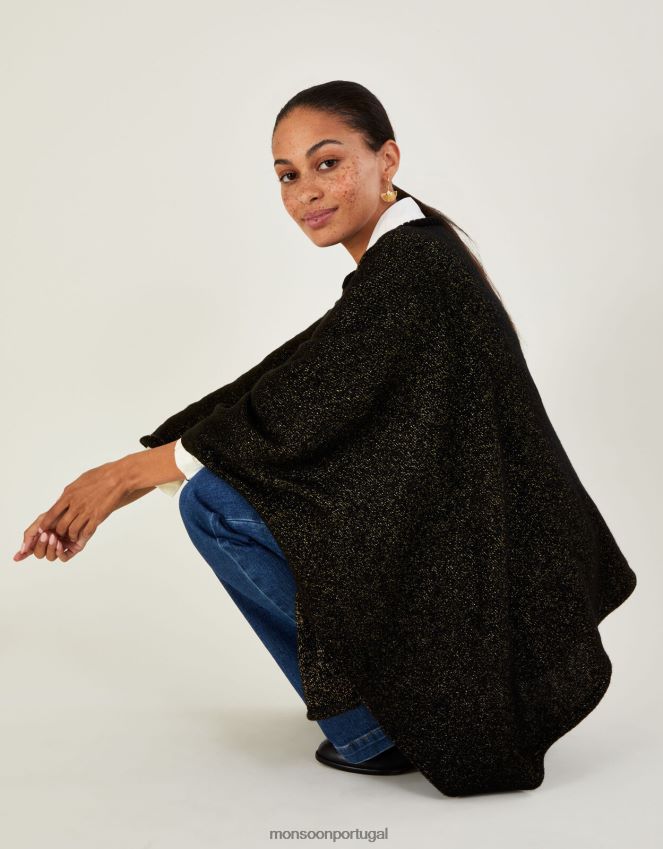 roupas poncho metálico Monsoon mulheres preto RPLH8F464