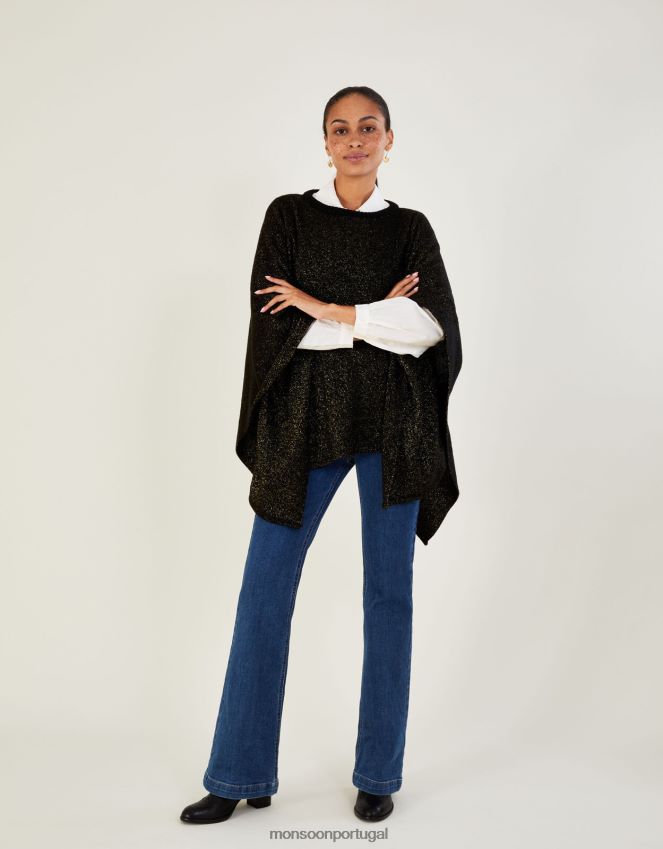 roupas poncho metálico Monsoon mulheres preto RPLH8F464