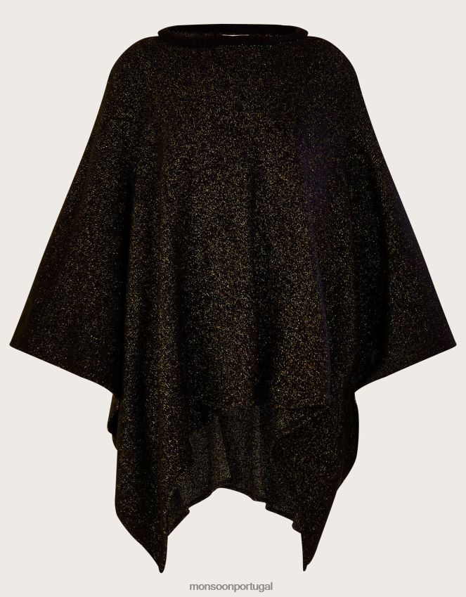 roupas poncho metálico Monsoon mulheres preto RPLH8F464