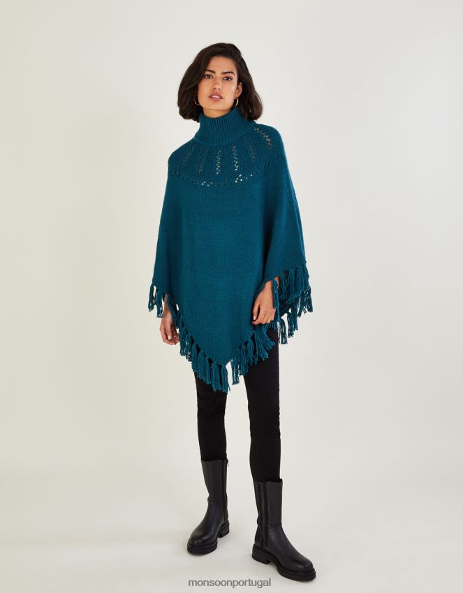roupas poncho pointelle com franjas Monsoon mulheres à moda RPLH8F479