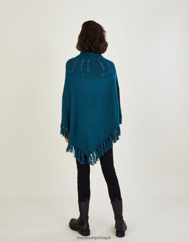roupas poncho pointelle com franjas Monsoon mulheres à moda RPLH8F479