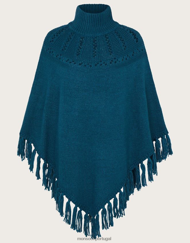 roupas poncho pointelle com franjas Monsoon mulheres à moda RPLH8F479