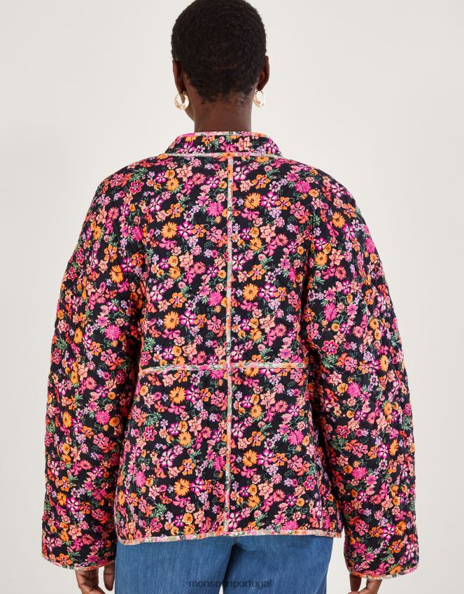 roupas Jaqueta acolchoada com estampa floral e ikat em Lenzing Ecovero Monsoon mulheres laranja RPLH8F2803