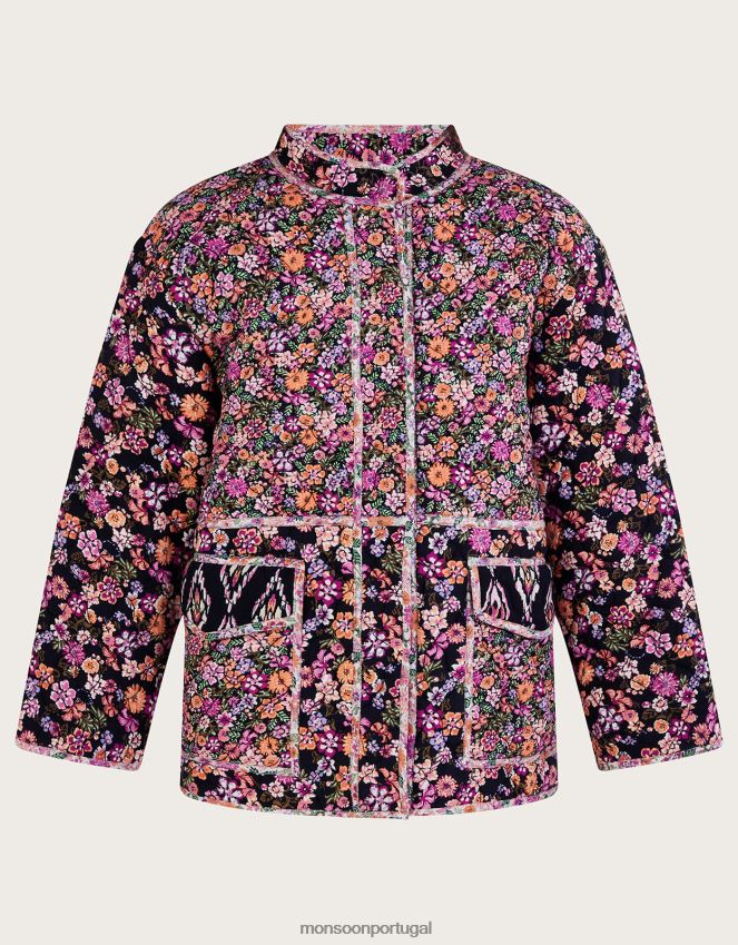 roupas Jaqueta acolchoada com estampa floral e ikat em Lenzing Ecovero Monsoon mulheres laranja RPLH8F2803