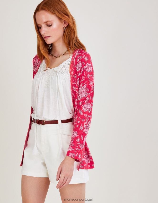 roupas capa estampada em escala floral de linho Monsoon mulheres laranja RPLH8F1109