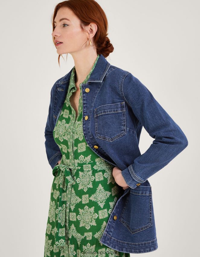 roupas jaqueta jeans mindy longline com algodão sustentável Monsoon mulheres azul (azul jeans) RPLH8F568