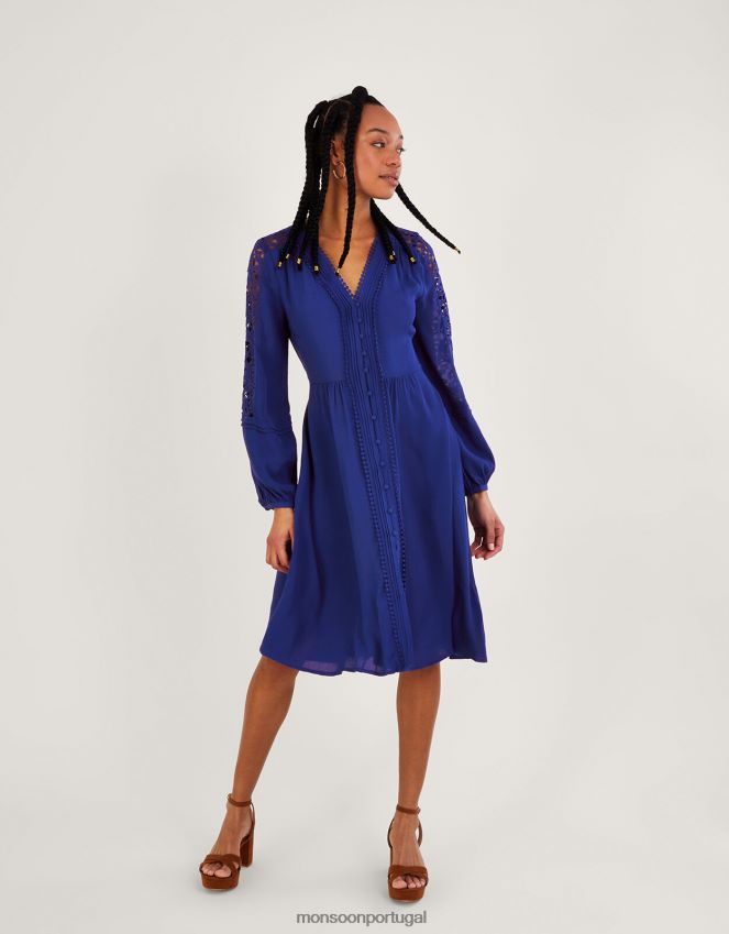 roupas Vestido Hope com acabamento em renda e Lenzing ecovero Monsoon mulheres azul (cobalto) RPLH8F676