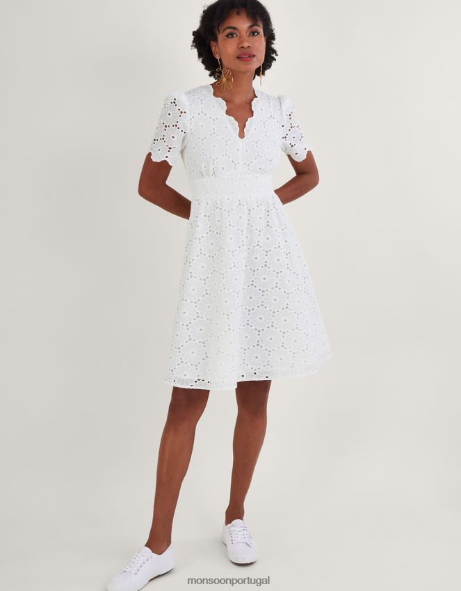 roupas vestido polly bordado Monsoon mulheres marfim RPLH8F1073