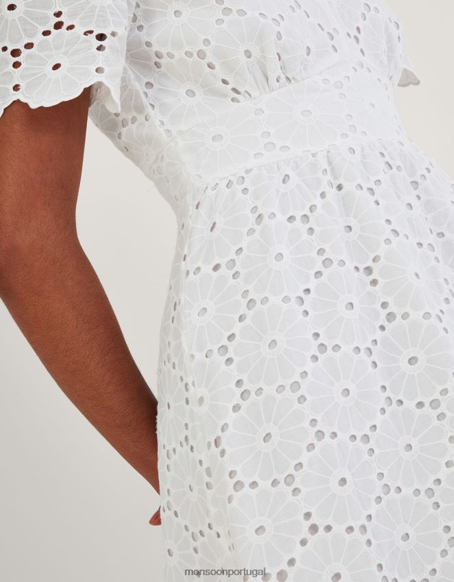 roupas vestido polly bordado Monsoon mulheres marfim RPLH8F1073