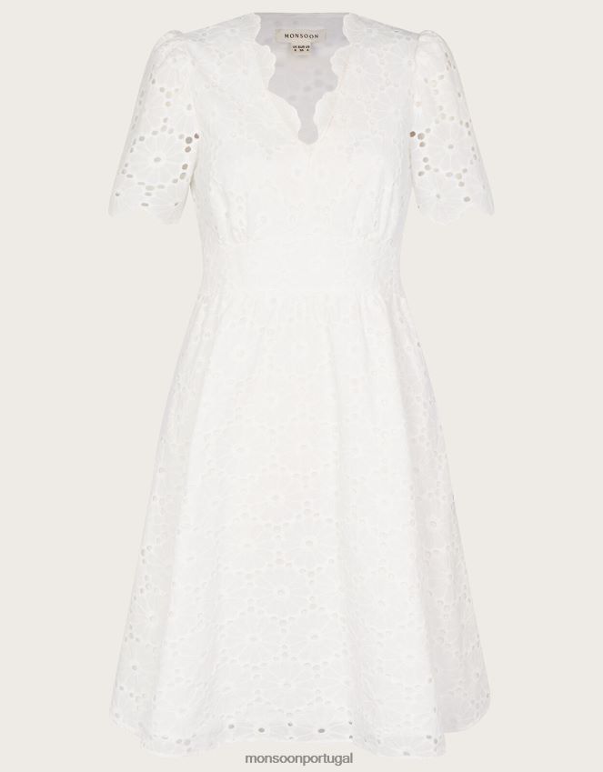 roupas vestido polly bordado Monsoon mulheres marfim RPLH8F1073