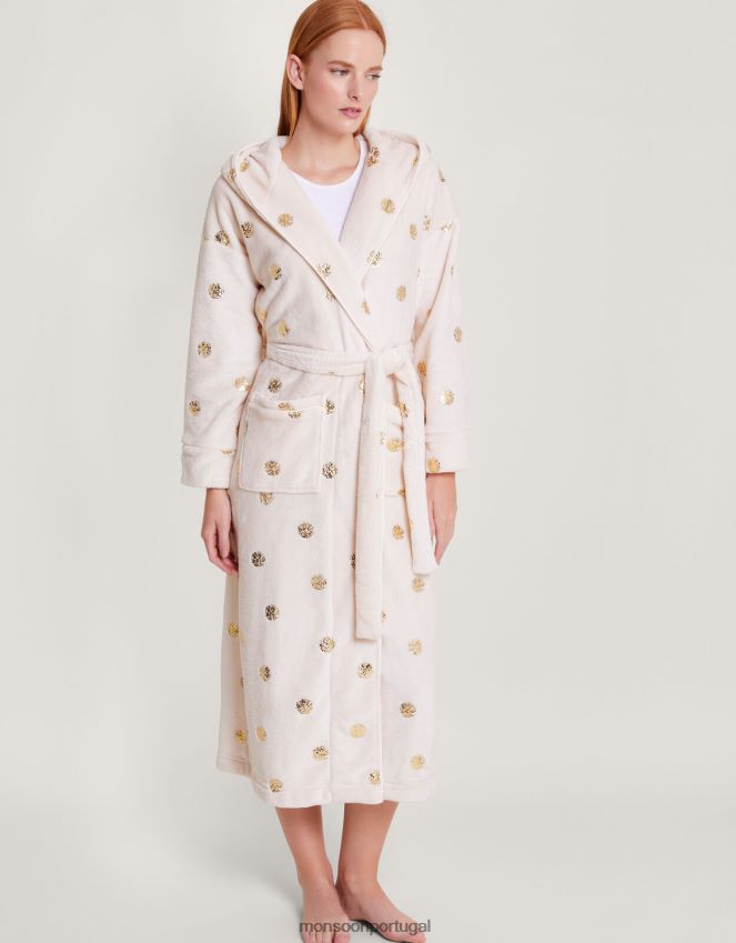 roupas roupão com capuz de folha metálica Monsoon mulheres marfim RPLH8F462
