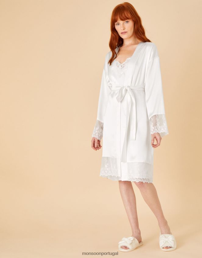 roupas roupão de noiva em renda de cetim Monsoon mulheres marfim RPLH8F889