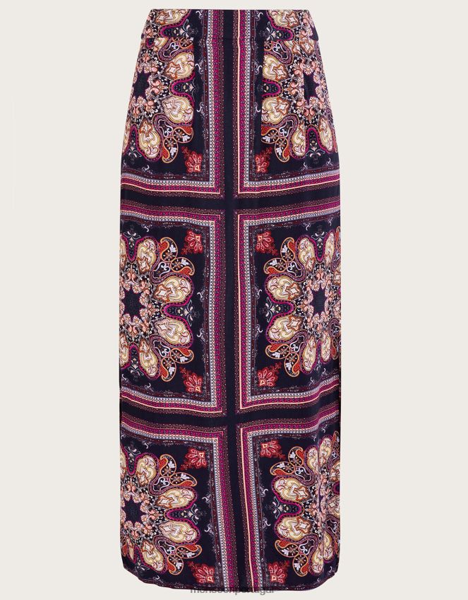 roupas Saia lateral com estampa de medalhão em Lenzing Ecovero Monsoon mulheres azul-marinho) RPLH8F2783