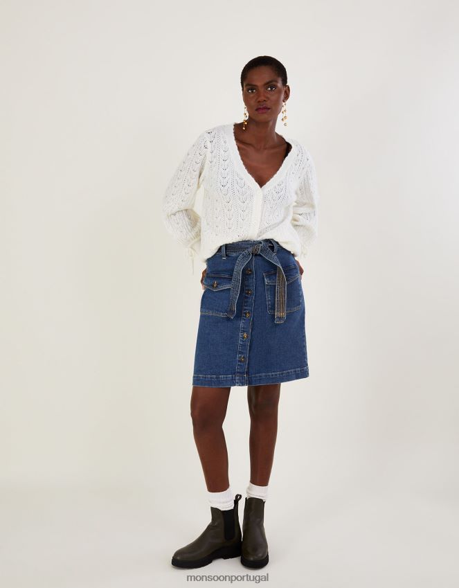 roupas botão jeans através de saia com cinto e algodão sustentável Monsoon mulheres azul (índigo) RPLH8F553