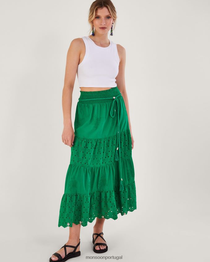 roupas saia bordada com bordado Monsoon mulheres verde RPLH8F757
