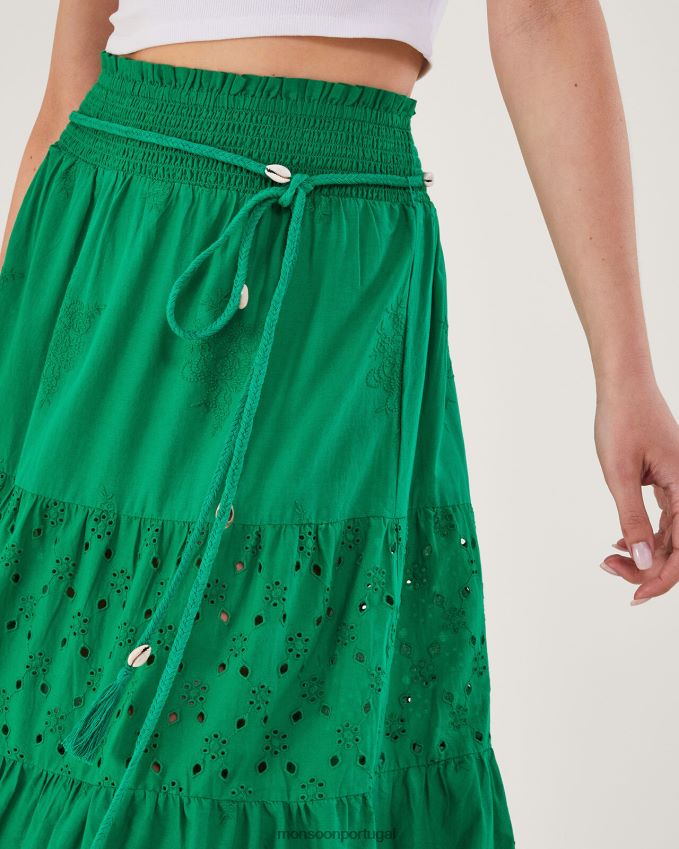 roupas saia bordada com bordado Monsoon mulheres verde RPLH8F757