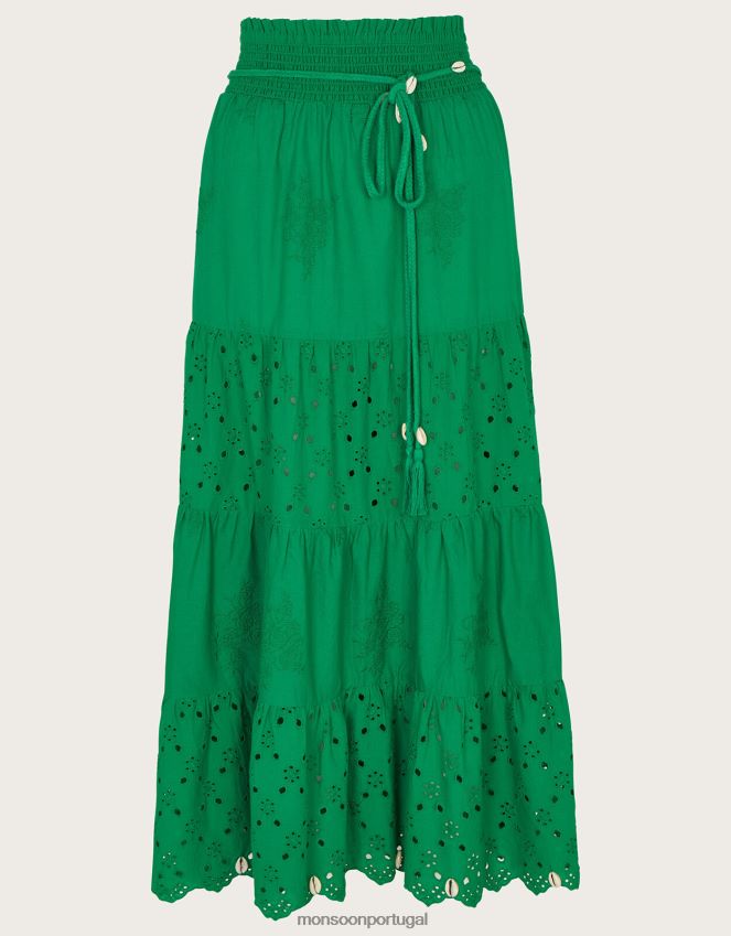 roupas saia bordada com bordado Monsoon mulheres verde RPLH8F757