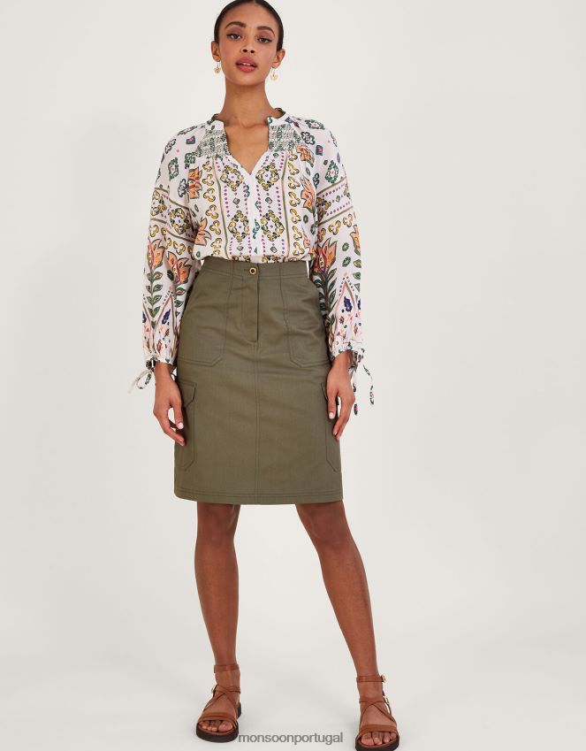 roupas saia cargo lisa com palangre Monsoon mulheres verde (cáqui) RPLH8F998