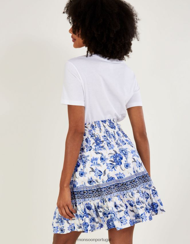 roupas saia curta com estampa floral na cintura Monsoon mulheres azul RPLH8F807