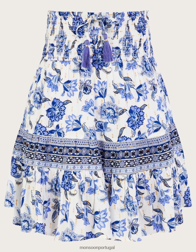 roupas saia curta com estampa floral na cintura Monsoon mulheres azul RPLH8F807