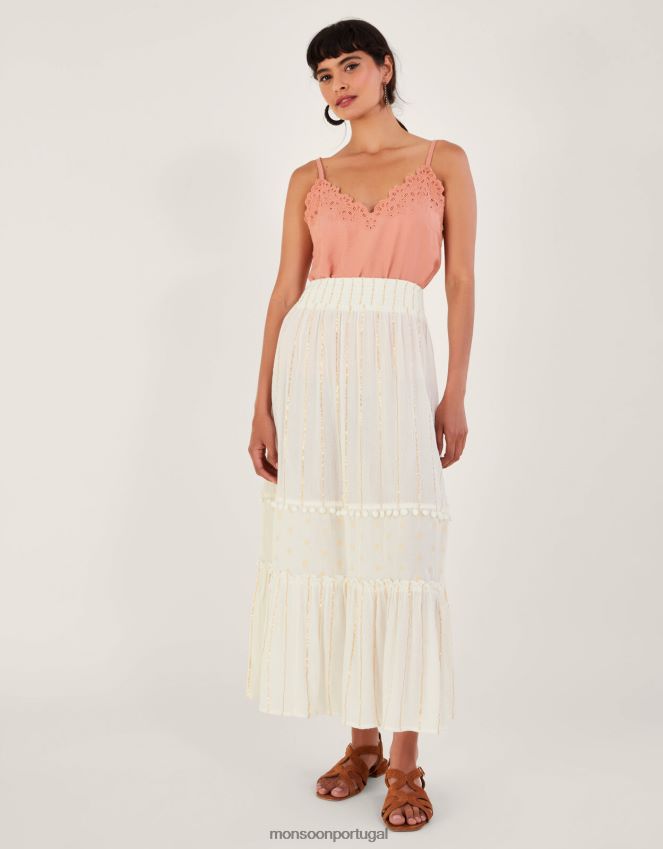 roupas saia de praia metálica em camadas Monsoon mulheres branco RPLH8F200