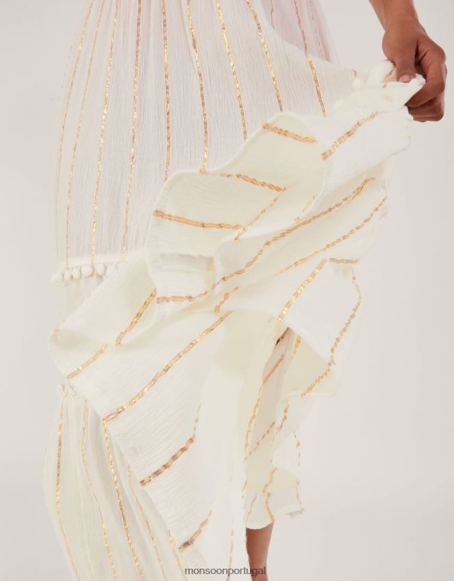 roupas saia de praia metálica em camadas Monsoon mulheres branco RPLH8F200