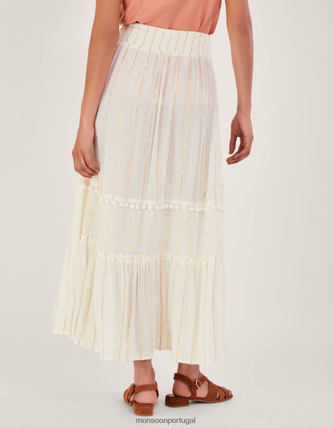 roupas saia de praia metálica em camadas Monsoon mulheres branco RPLH8F200